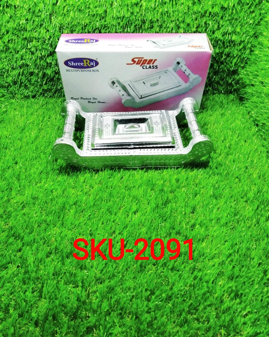 Multipurpose silver box with four sections for storage and gifting. Multipurpose silver box with four sections for storage and gifting.